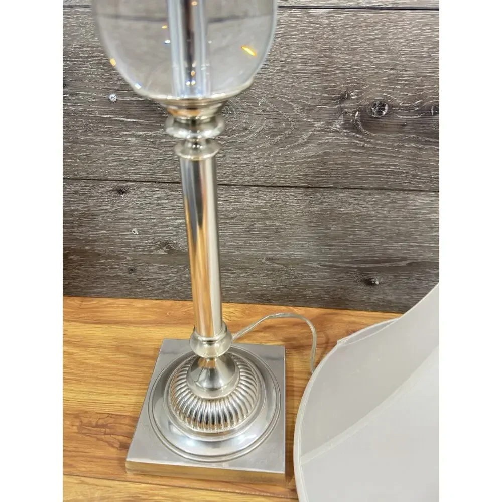 Restoration Hardware Polished Nickel Crystal Ball Table Lamp 32” Original Shade
